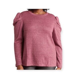 CeCe Women's Wine Pink Ruffle Long Sleeve Pullover Sweater Sz 1X Babies Shimmery